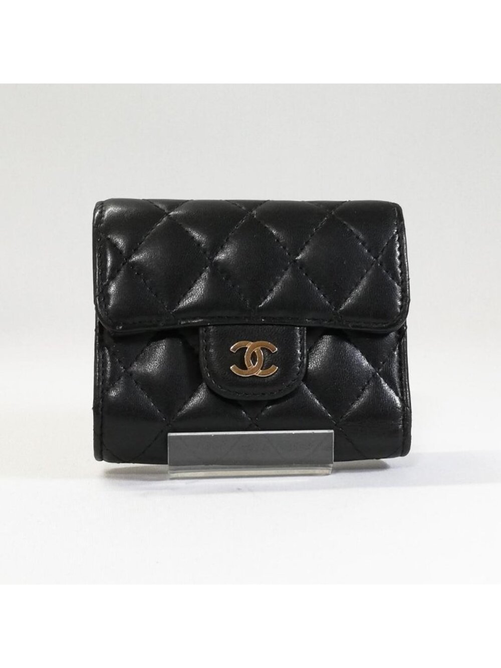 Chanel Quilted CC Logo Trifold Wallet Lambskin
